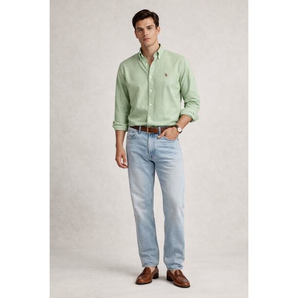 Ralph Lauren Yarmouth Oxford Button Down Shirt Green Pony Logo Men's 16.5 - Picture 2 of 10